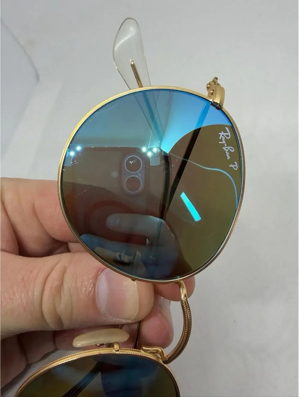 Ray-Ban RB3447 Round Metal Sunglasses Gold Blue Mirror Polarized 112/4L 50mm - Picture 7 of 7